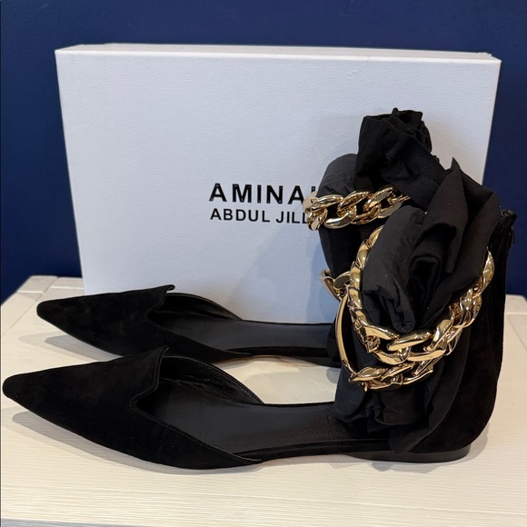 Black Suede Chain Flats – Gold Ankle Detail – Size 9 - Picture 2 of 5